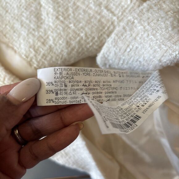 Zara Tweed Blazer Jacket Womens XS Ivory Long Sleeve Notch Lapel Double Breasted - Picture 8 of 9